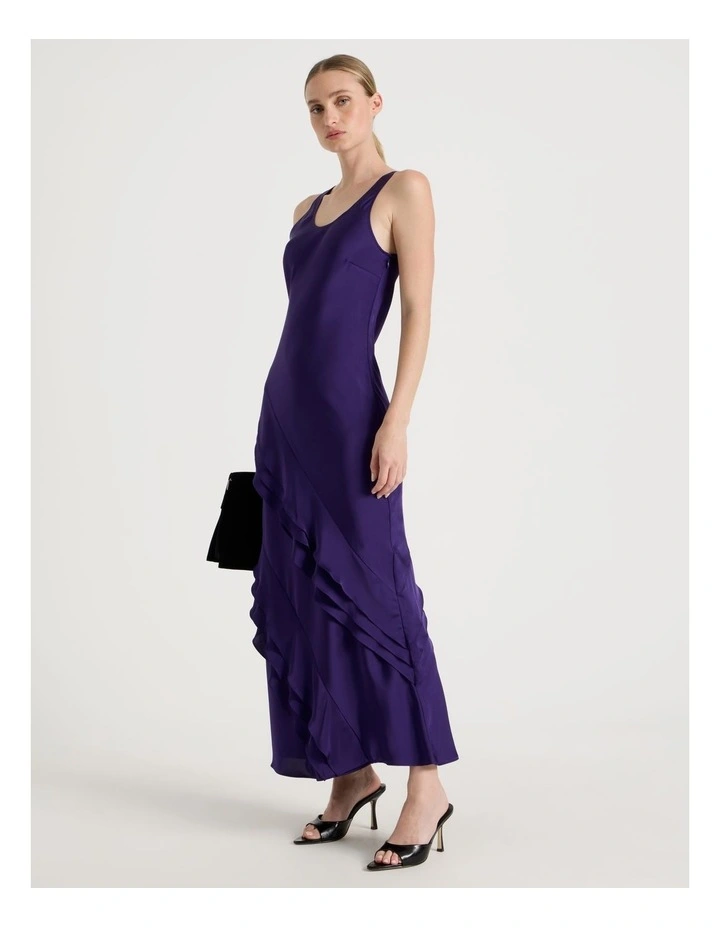 Satin Ruffle Maxi Dress in Purple image 3