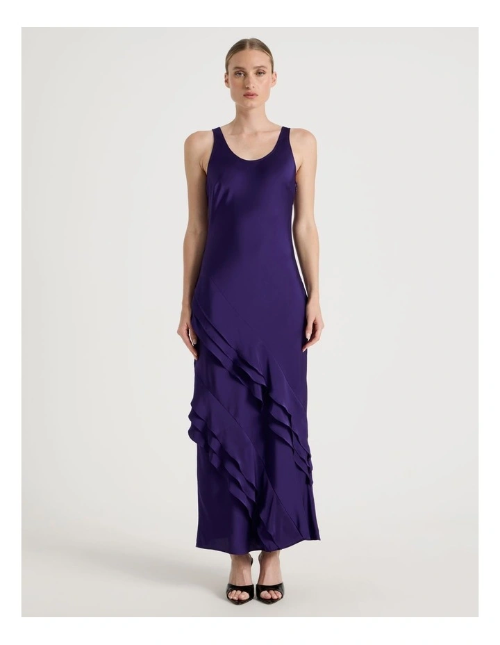 Satin Ruffle Maxi Dress in Purple image 5
