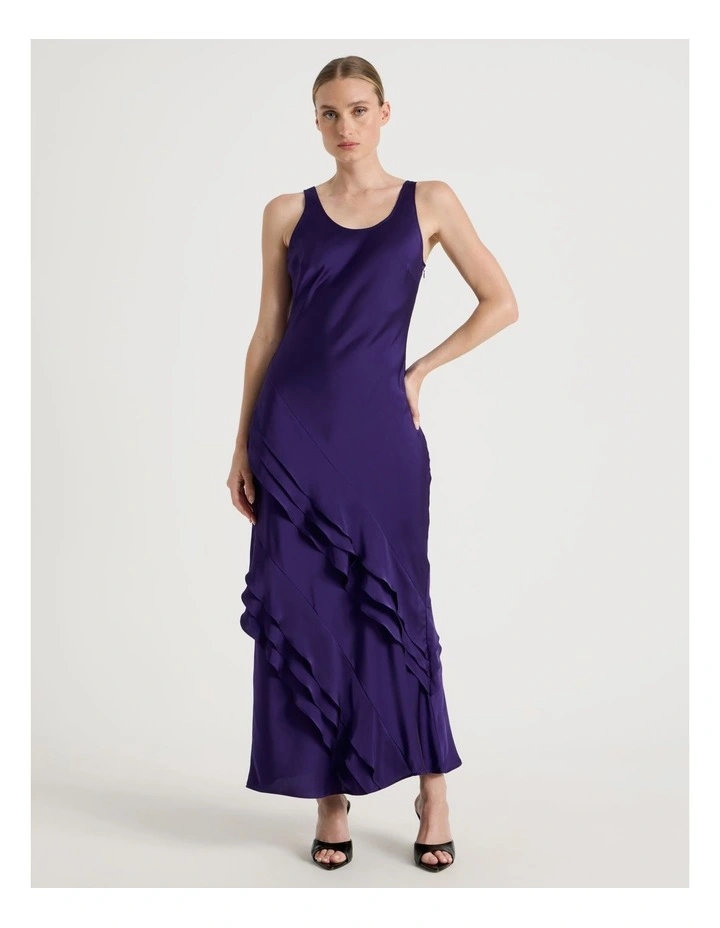 Satin Ruffle Maxi Dress in Purple image 7