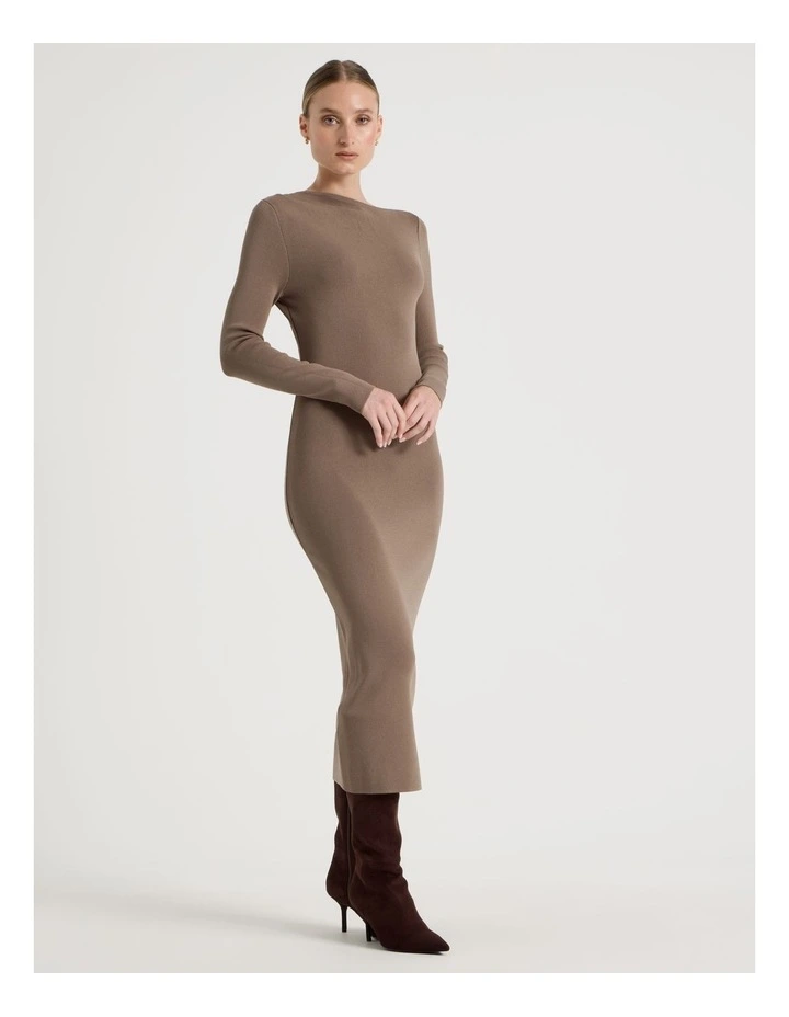 Asymmetrical Off Shoulder Knit Midi Dress in Taupe image 5