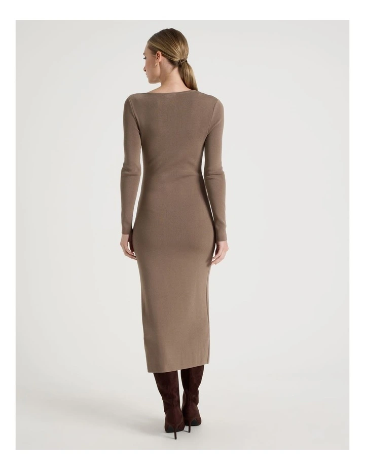 Asymmetrical Off Shoulder Knit Midi Dress in Taupe image 6