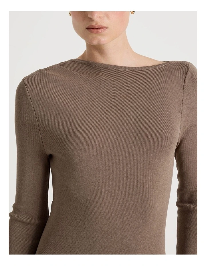 Asymmetrical Off Shoulder Knit Midi Dress in Taupe image 7