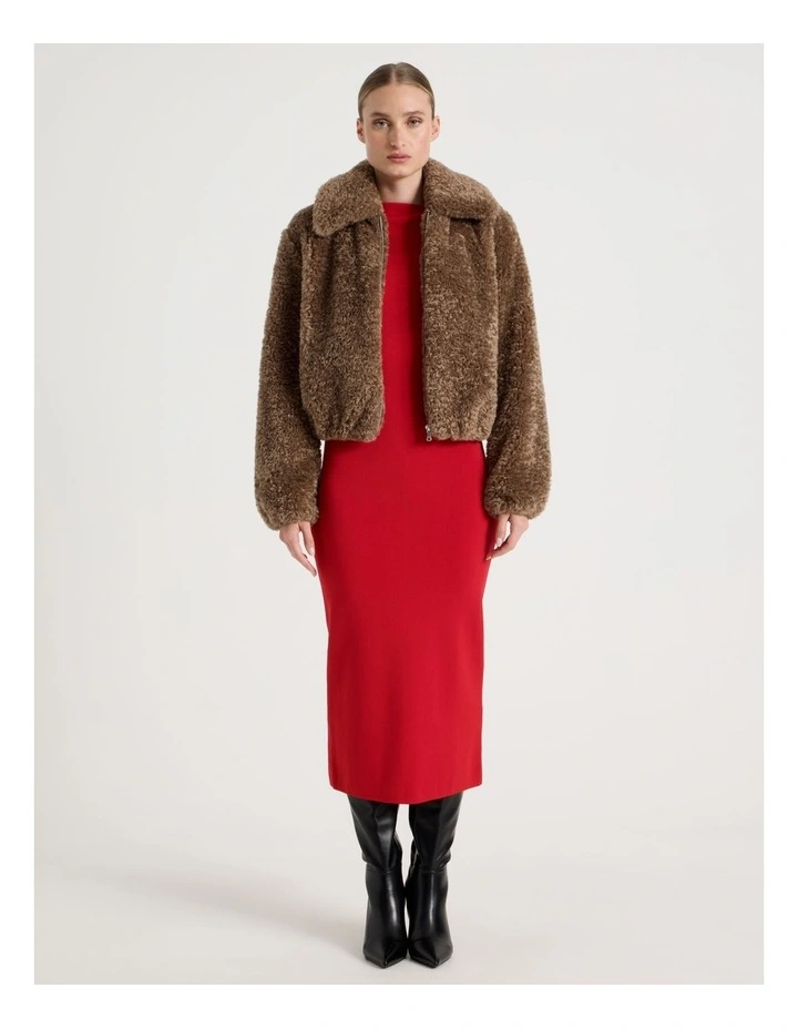 Asymmetrical Off Shoulder Knit Midi Dress in Red image 2