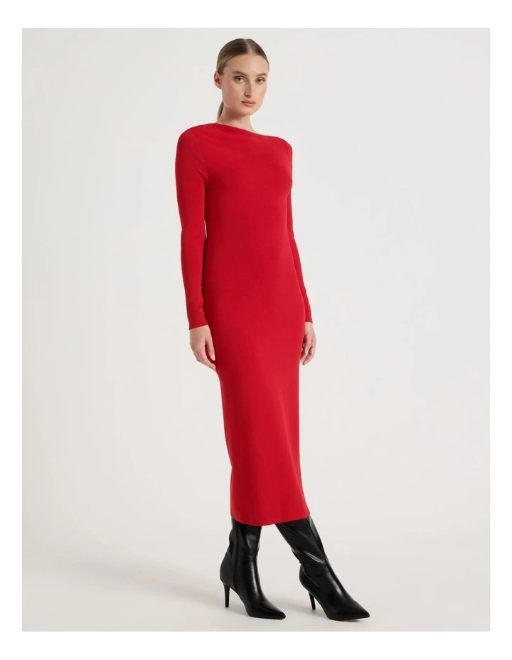 Asymmetrical Off Shoulder Knit Midi Dress in Red image 5