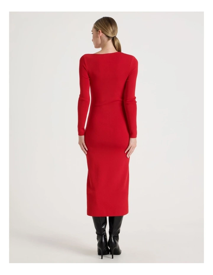 Asymmetrical Off Shoulder Knit Midi Dress in Red image 6
