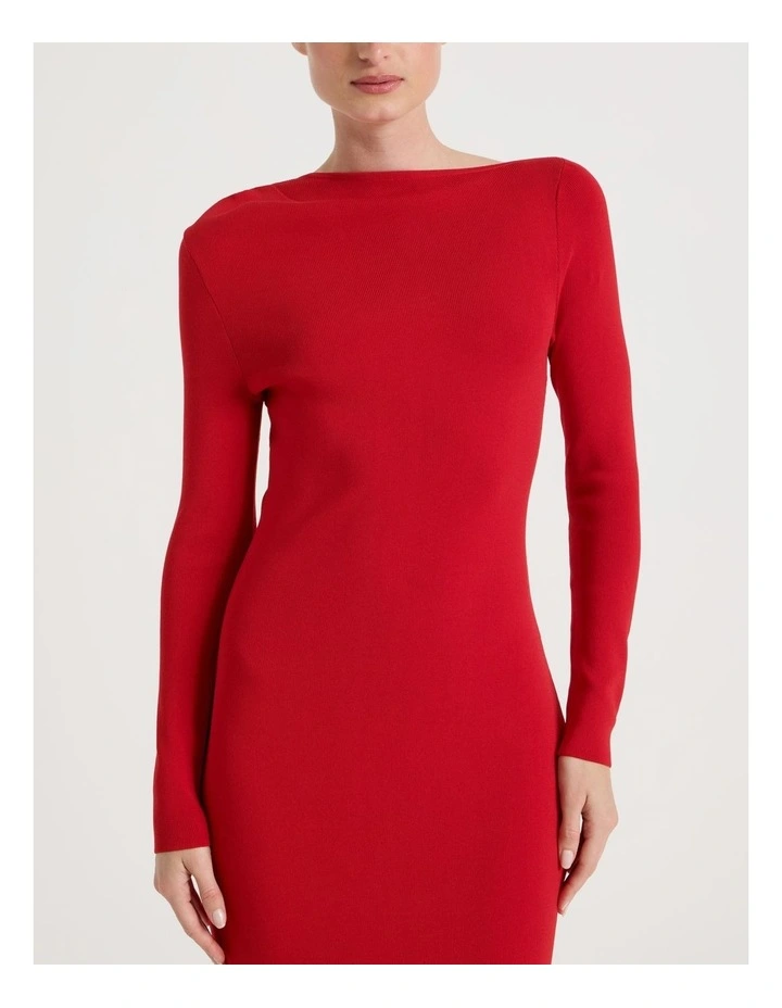 Asymmetrical Off Shoulder Knit Midi Dress in Red image 7