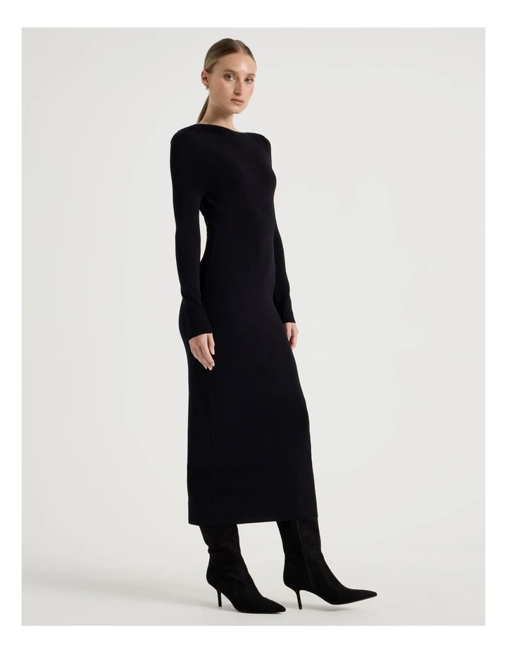 Asymmetrical Off Shoulder Knit Midi Dress in Black image 1