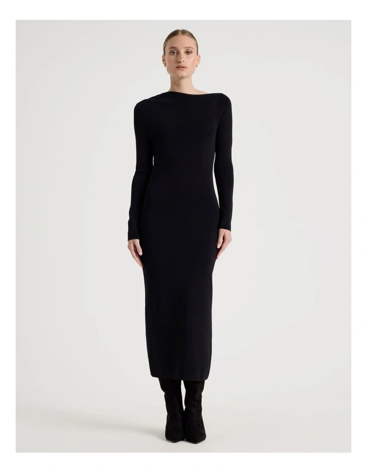 Asymmetrical Off Shoulder Knit Midi Dress in Black image 4