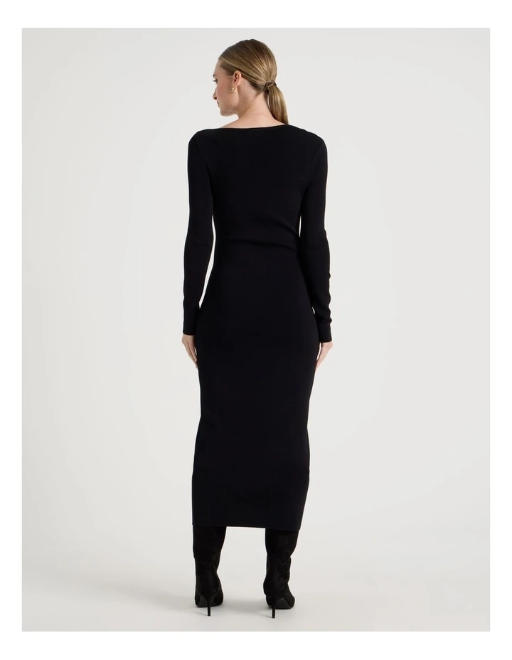 Asymmetrical Off Shoulder Knit Midi Dress in Black image 5