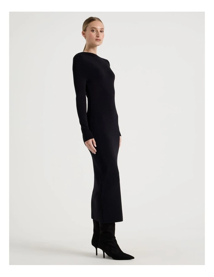 Asymmetrical Off Shoulder Knit Midi Dress in Black image 6