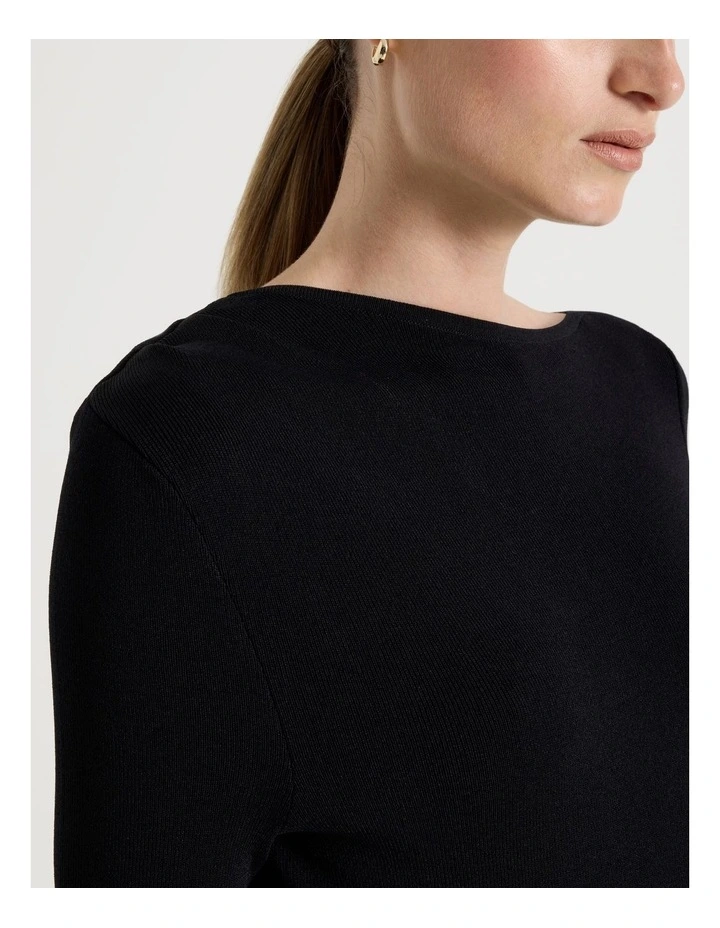 Asymmetrical Off Shoulder Knit Midi Dress in Black image 7