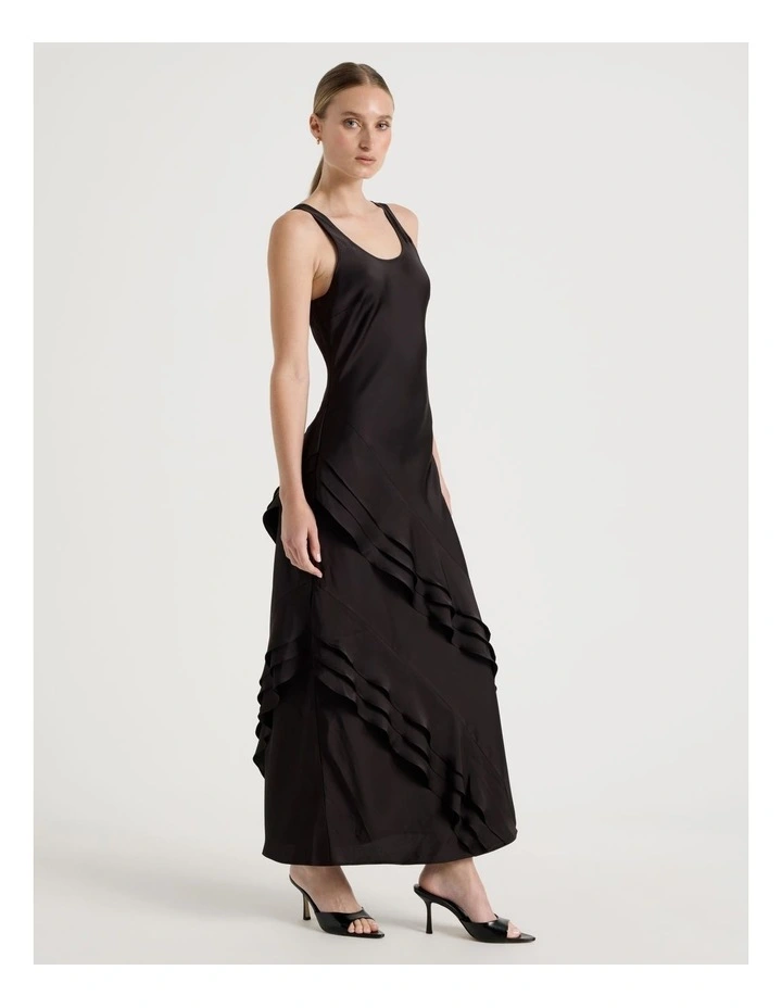 Satin Ruffle Maxi Dress in Black image 4