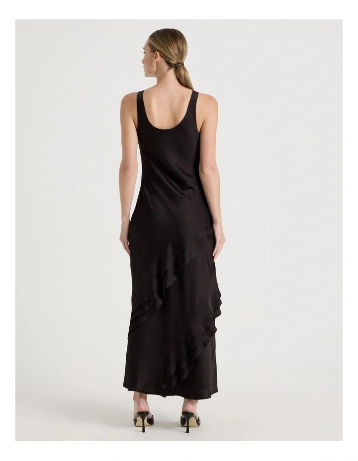 Satin Ruffle Maxi Dress in Black image 5