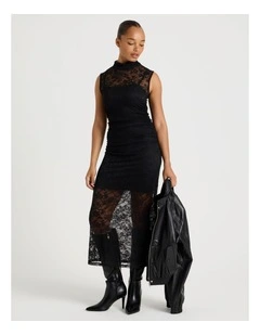 Lace Midi Dress in Black