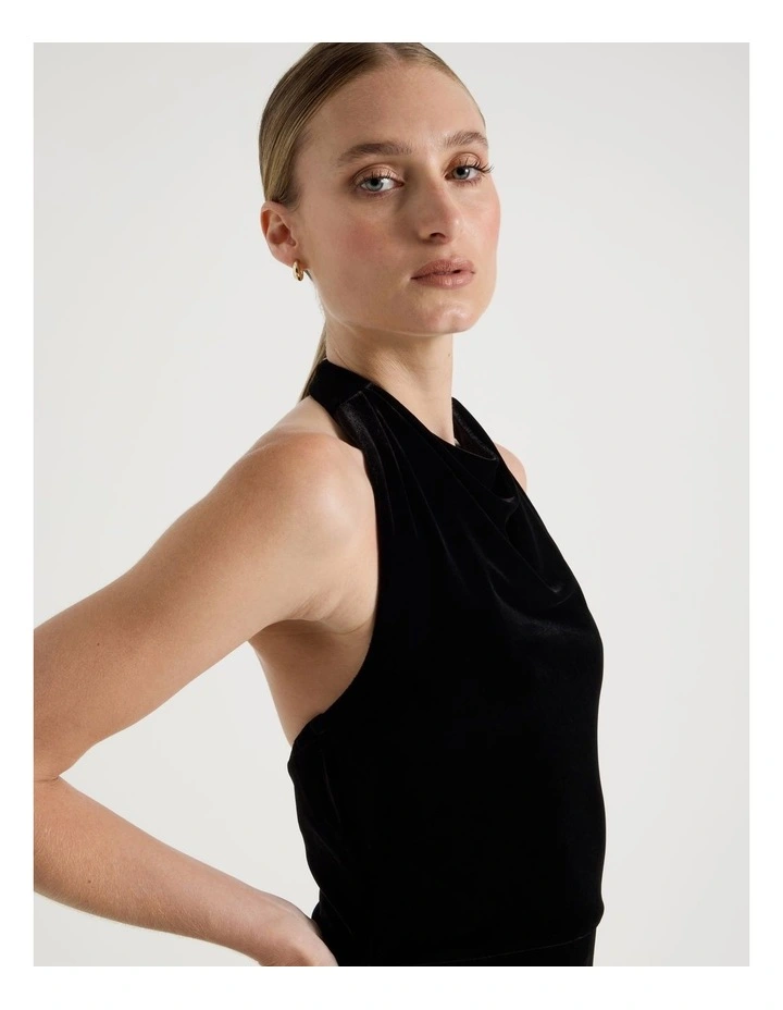 Velvet Halter Neck Midi Dress in Black image 2