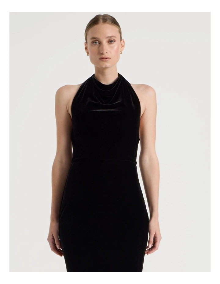 Velvet Halter Neck Midi Dress in Black image 4