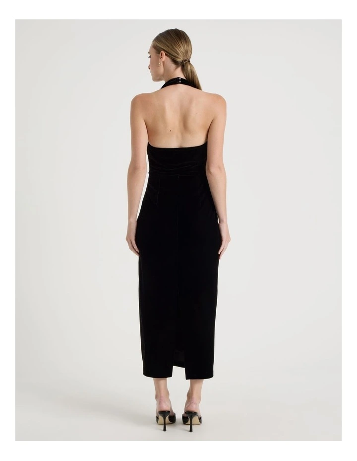 Velvet Halter Neck Midi Dress in Black image 5