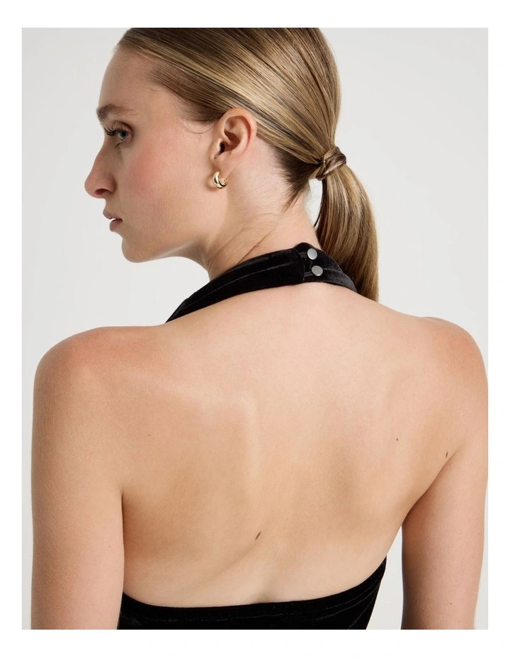 Velvet Halter Neck Midi Dress in Black image 7