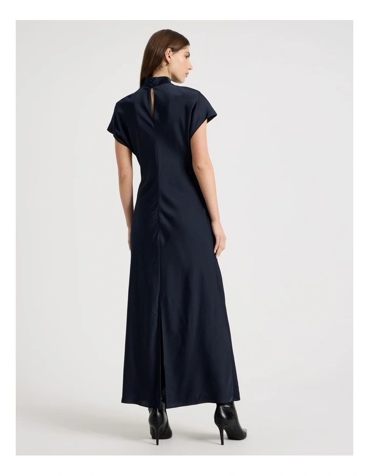 Satin Mock Neck Midi Dress in Black image 6