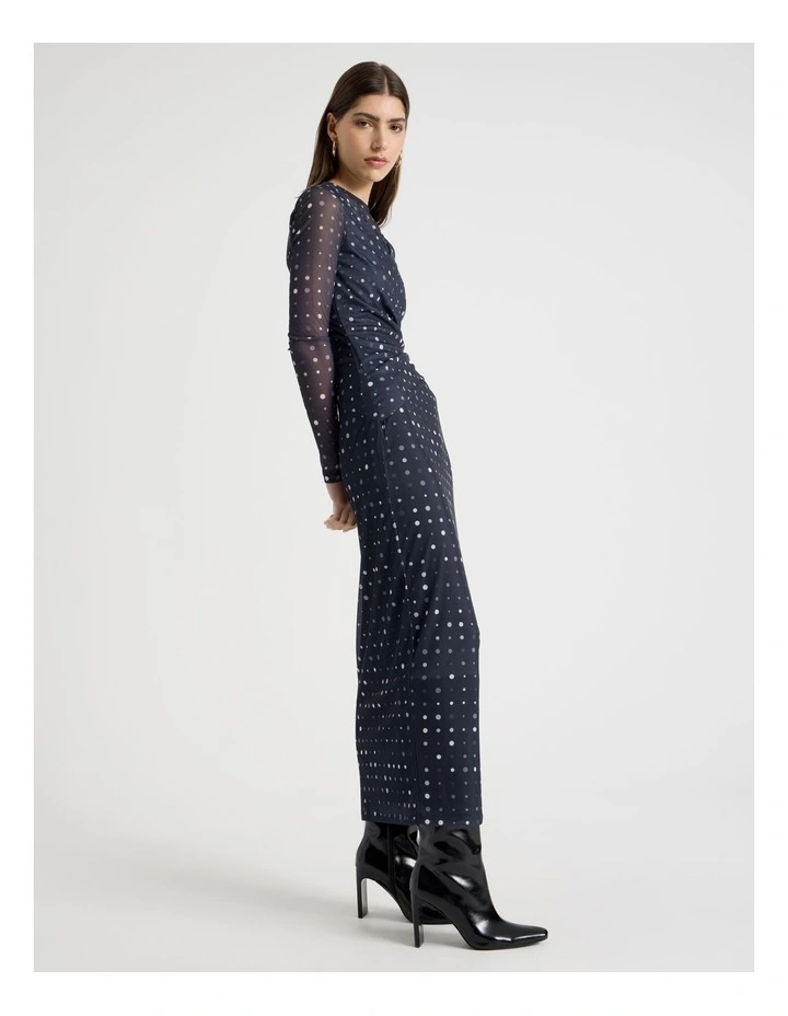 Mesh Long Sleeve Maxi Dress in Navy image 1