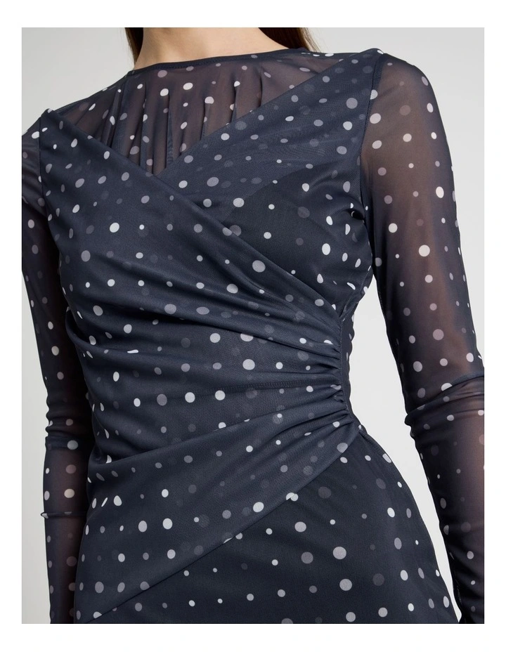 Mesh Long Sleeve Maxi Dress in Navy image 4