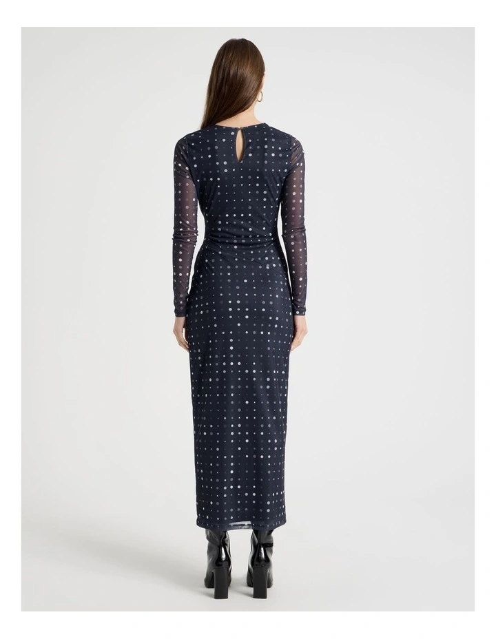 Mesh Long Sleeve Maxi Dress in Navy image 6
