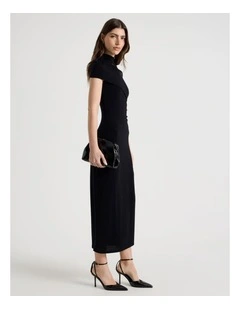 Glitter Mesh Midi Dress in Black