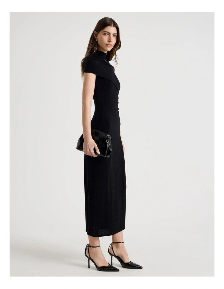 Glitter Mesh Midi Dress in Black image 1