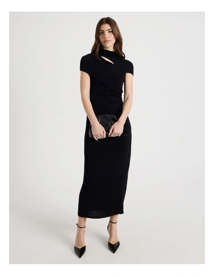 Glitter Mesh Midi Dress in Black image 2
