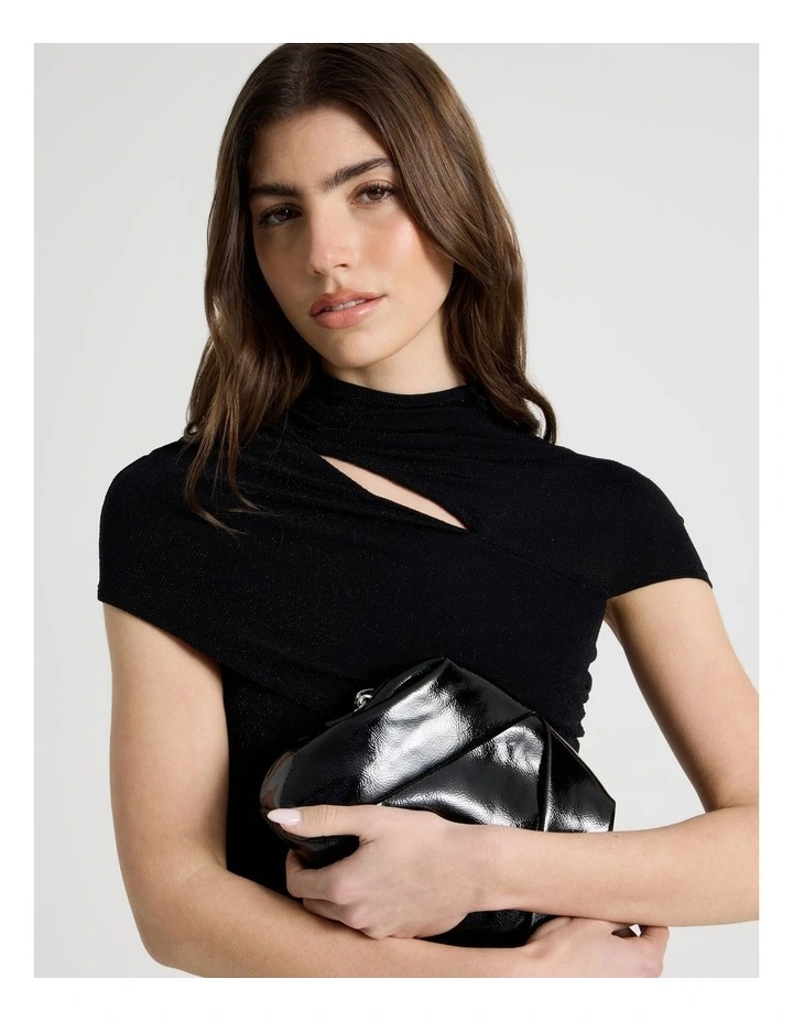Glitter Mesh Midi Dress in Black image 3