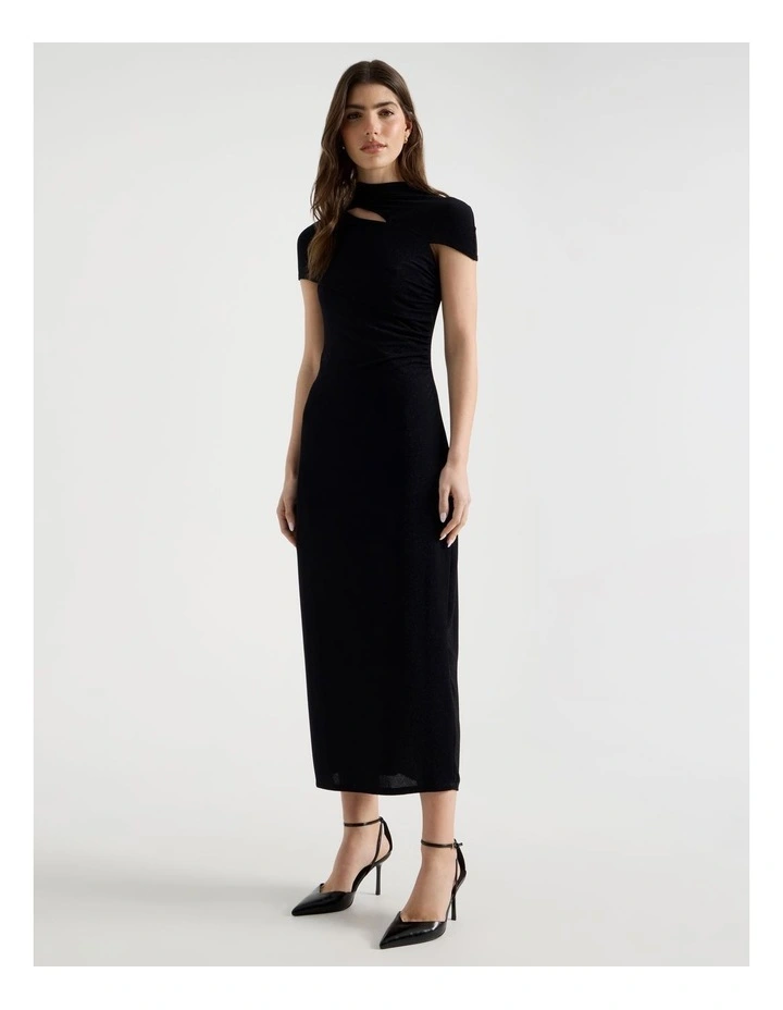 Glitter Mesh Midi Dress in Black image 4