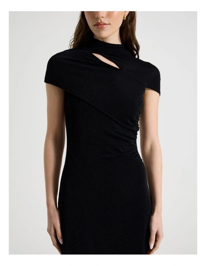 Glitter Mesh Midi Dress in Black image 7