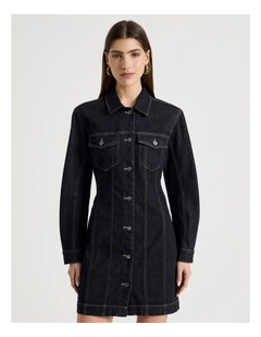 Barrel Sleeve Denim Shirt Dress in Indigo