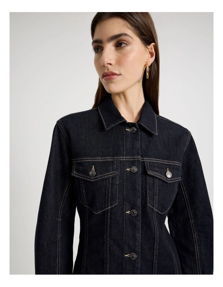 Barrel Sleeve Denim Shirt Dress in Indigo image 2