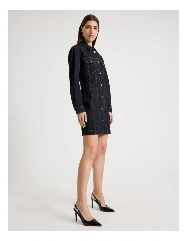 Barrel Sleeve Denim Shirt Dress in Indigo image 3