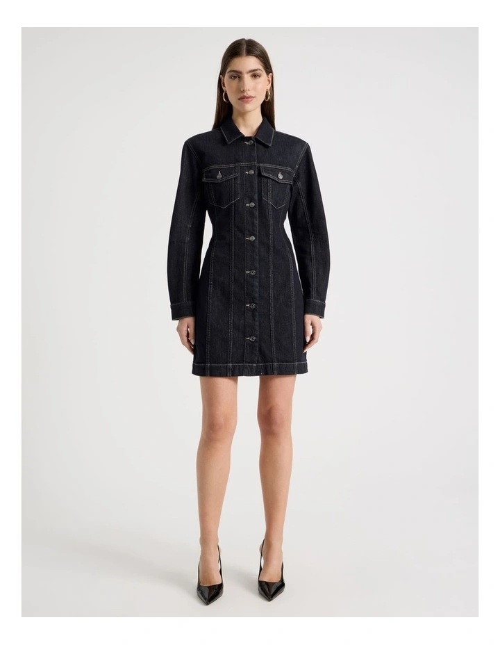 Barrel Sleeve Denim Shirt Dress in Indigo image 4