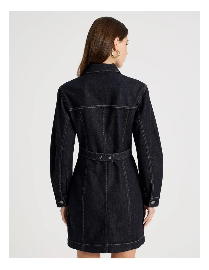 Barrel Sleeve Denim Shirt Dress in Indigo image 6