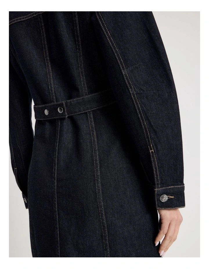 Barrel Sleeve Denim Shirt Dress in Indigo image 7