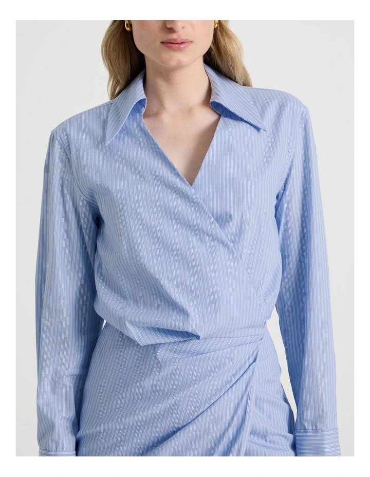 Long Sleeve Stripe Mini Shirt Dress in Blue Stripe image 4