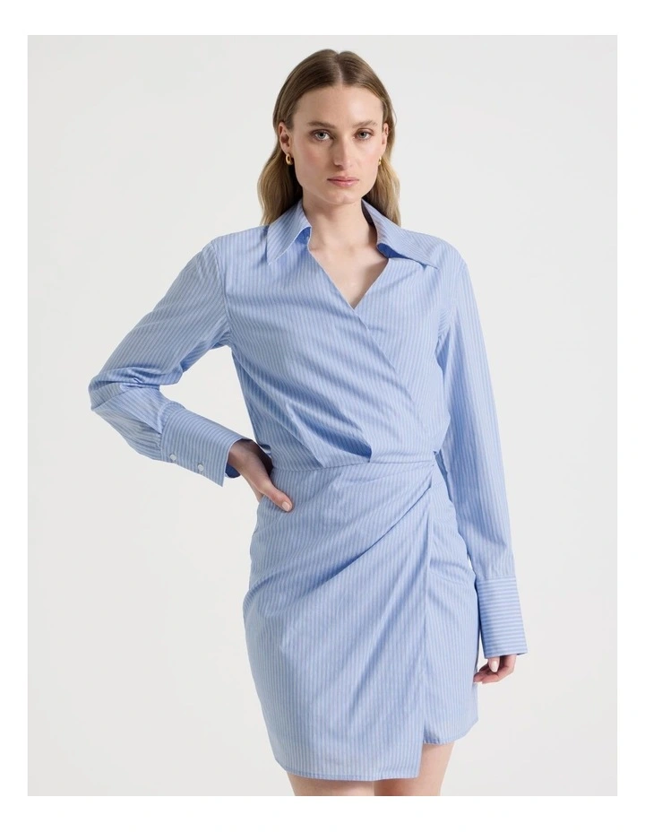 Long Sleeve Stripe Mini Shirt Dress in Blue Stripe image 5