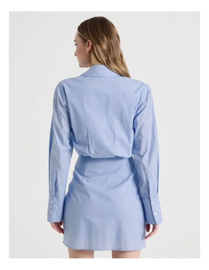 Long Sleeve Stripe Mini Shirt Dress in Blue Stripe image 6