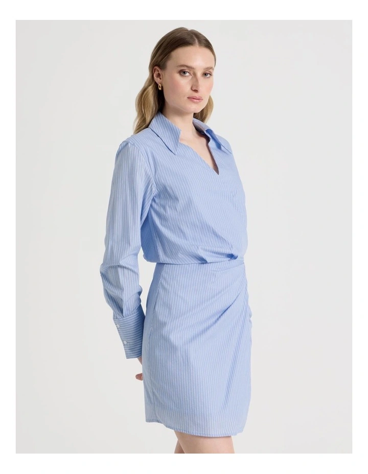 Long Sleeve Stripe Mini Shirt Dress in Blue Stripe image 7
