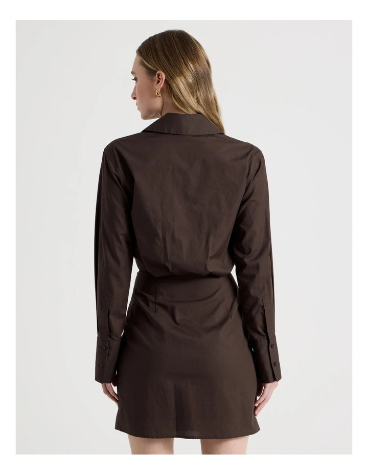 Long Sleeve Mini Shirt Dress in Brown image 6