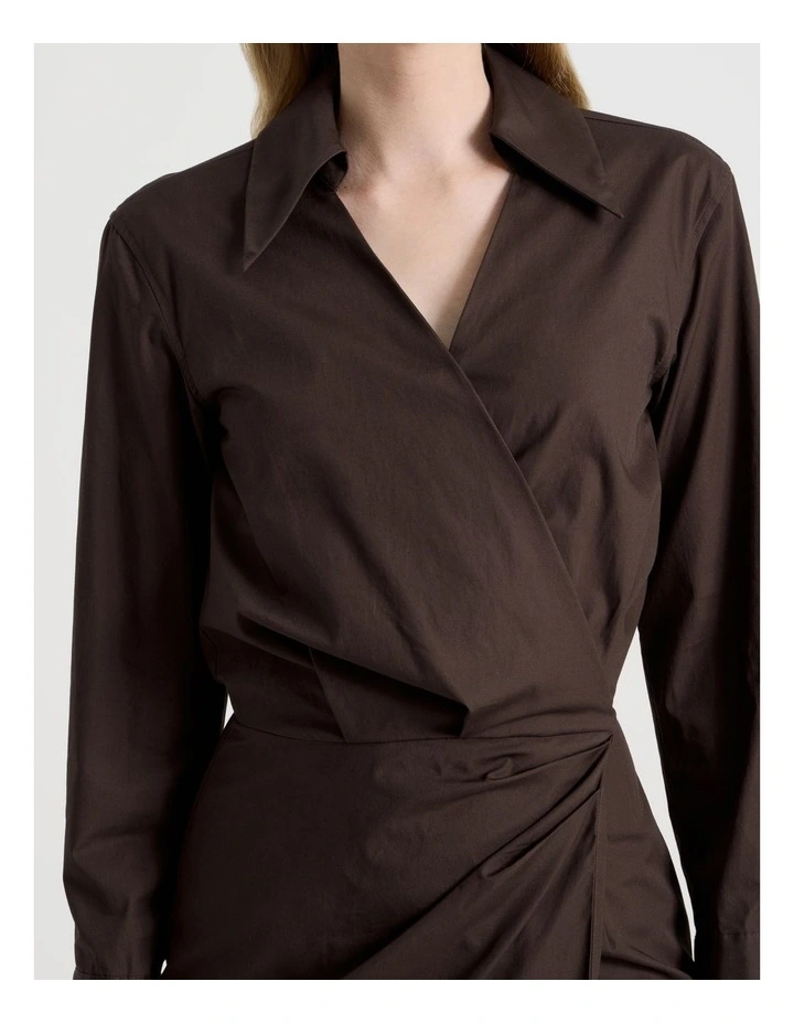 Long Sleeve Mini Shirt Dress in Brown image 7