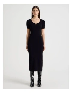 Wire Insert Short Sleeve Knit Dress in Black