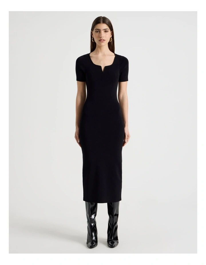Wire Insert Short Sleeve Knit Dress in Black image 1