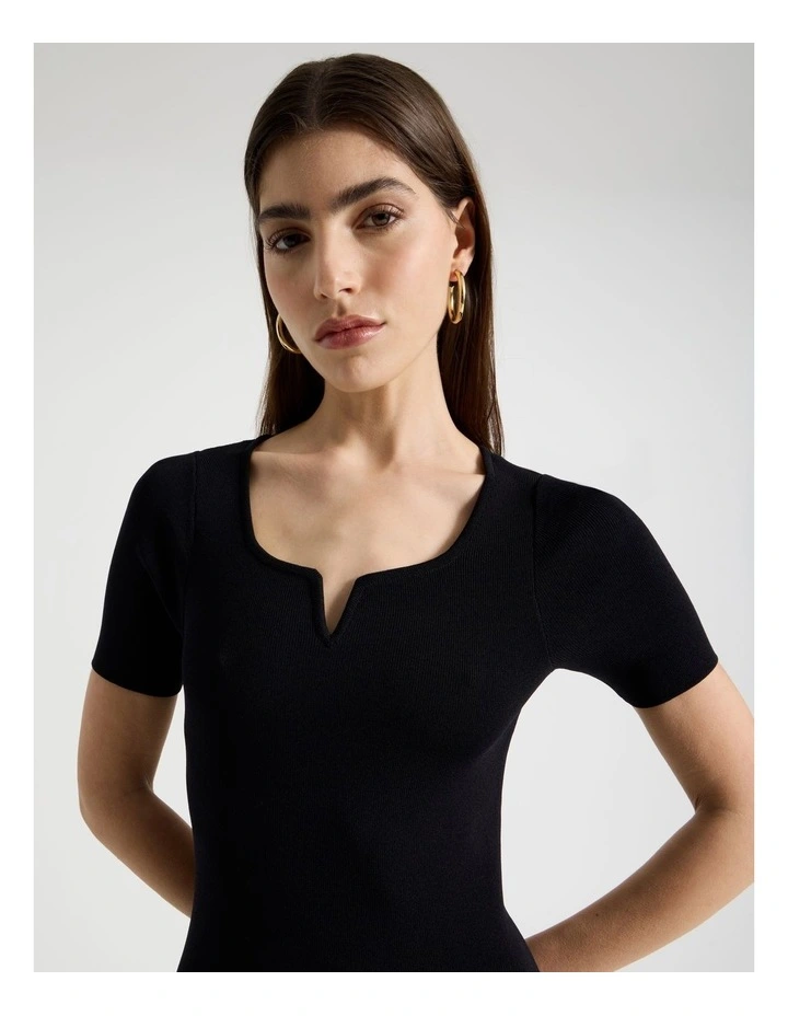 Wire Insert Short Sleeve Knit Dress in Black image 2