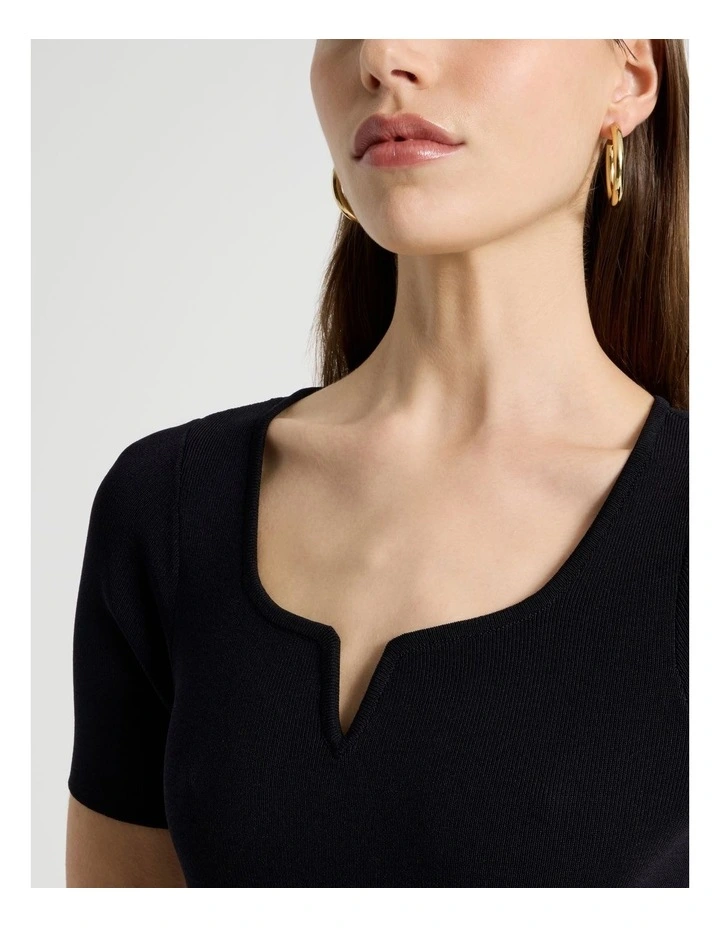 Wire Insert Short Sleeve Knit Dress in Black image 5