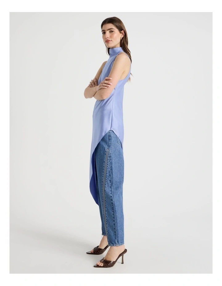 Mock Neck Asymmetrical Tunic Top in Cornflower image 3