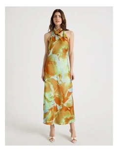 Satin Halter Neck Maxi Dress in Yellow